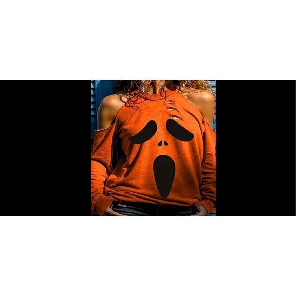 Orange scary sweatshirt, skull sweatshirt, size 14 - Picture 5 of 7